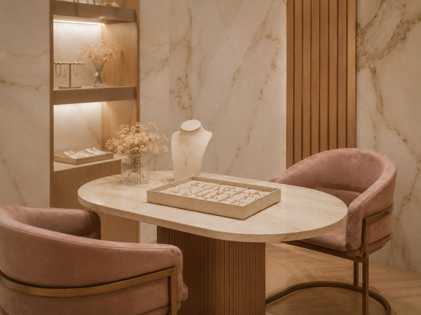 Elegant personal jewelry consultation setting